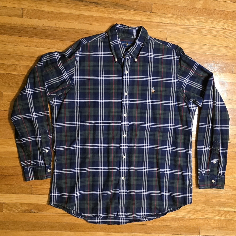 Ralph Lauren Oxford Shirt Mens XL Multicolor Plaid Button Down Long Sleeve Pony